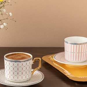 Rabecca New Bone China 4 Pieces 2 Servings Coffee Cup Set 90 ml Pınk    Набор кофейных чашек Rabecca New Bone China, 4 шт., 2 порции, 90 мл, розовый