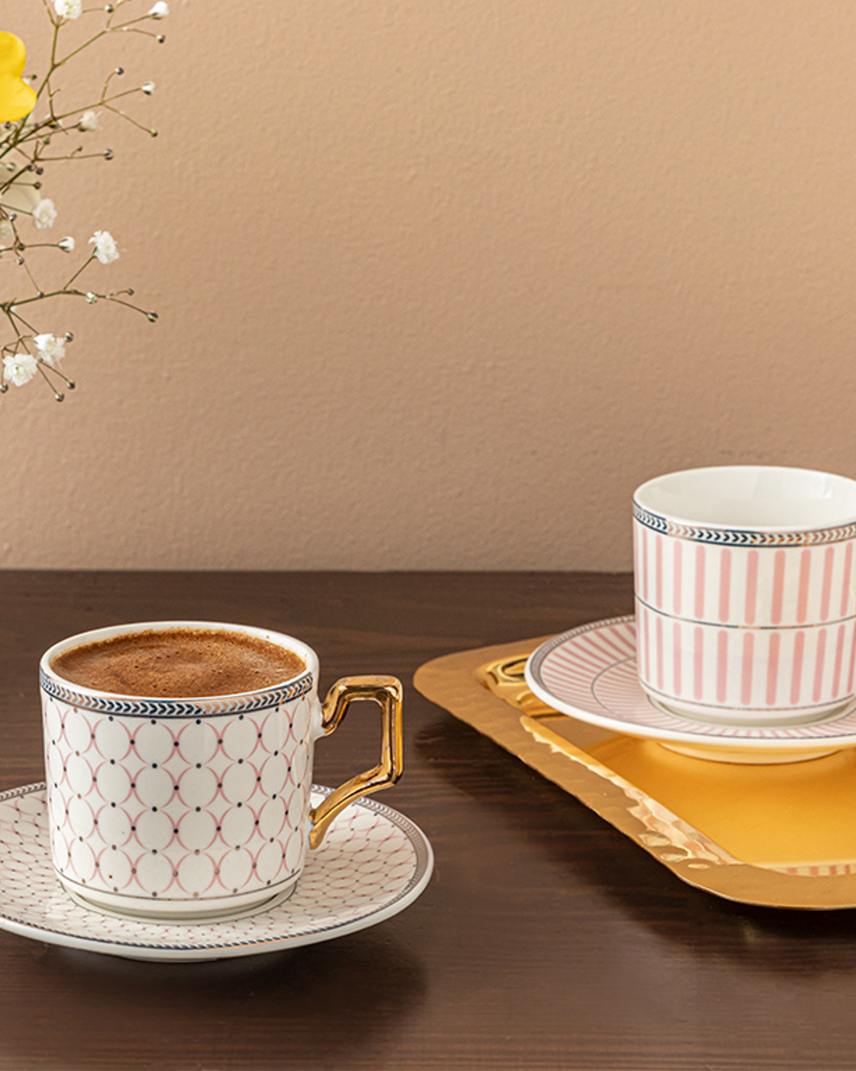 Rabecca New Bone China 4 Pieces 2 Servings Coffee Cup Set 90 ml Pınk    Набор кофейных чашек Rabecca New Bone China, 4 шт., 2 порции, 90 мл, розовый