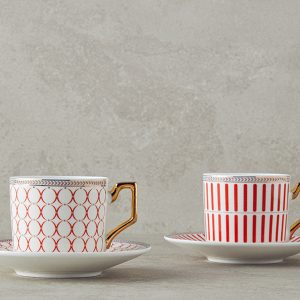 Rabecca New Bone China 4 Pieces 2 Servings Coffee Cup Set 90 ml Red