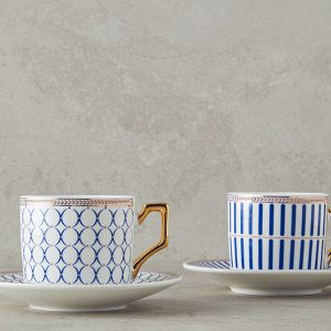 Rabecca New Bone China 4 Pieces 2 Servings Coffee Cup Set 90 ml Navy Blue