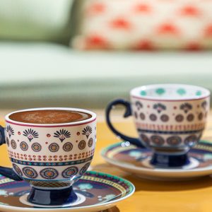 000000010038623001_1 Exotic Artsy New Bone China 4 Pieces 2 Servings Coffee Cup Set 100 ml Navy Blue