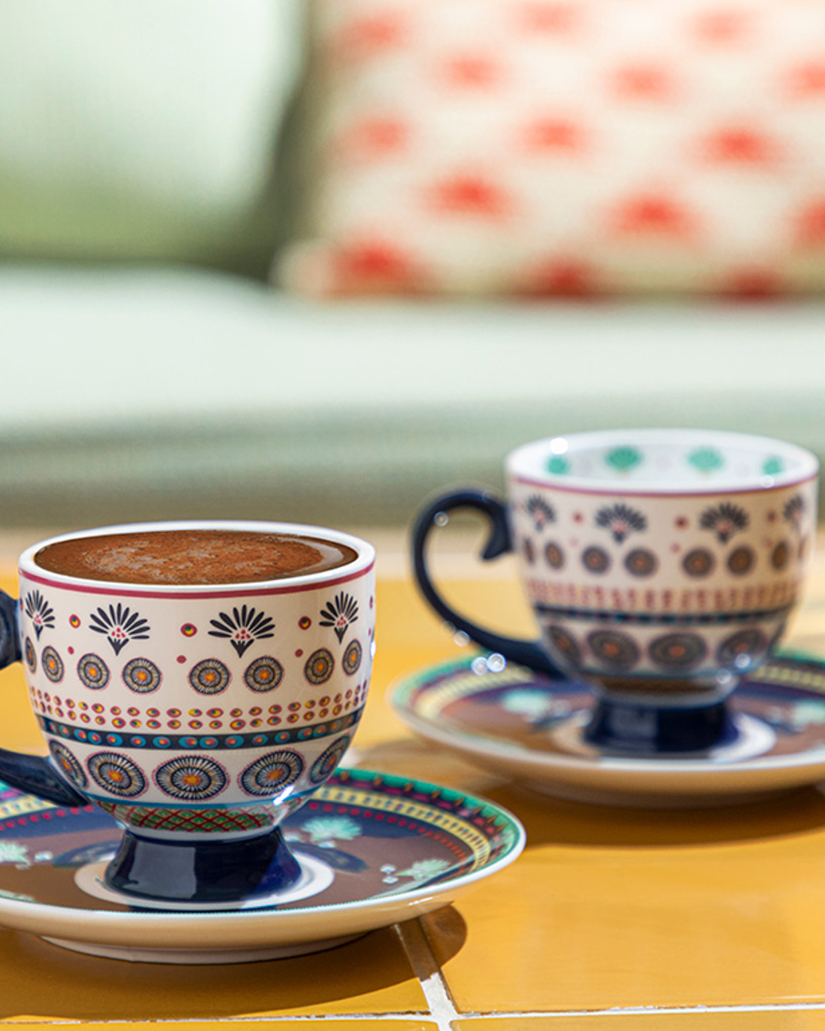 Exotic Artsy New Bone China 4 Pieces 2 Servings Coffee Cup Set 100 ml Navy Blue