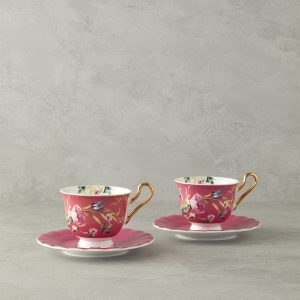 Vanilla New Bone China 4 Pieces 2 Servings Tea Cup Set 220 ml Violet    Новый набор из костяного фарфора, ванильный, 4 предмета на 2 персоны, фиолетовый