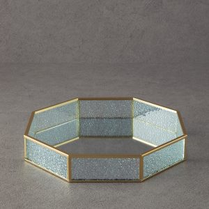Декоративный поднос из глянцевого стекла 30x30x5 см, золотой