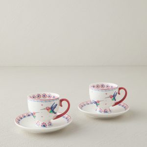 Carnival Sparrow New Bone China 4 Pieces 2 Servings Coffee Cup Set 100 ml Fuchsia