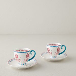 Carnival Tulip New Bone China 4 Pieces 2 Servings Coffee Cup Set 100 ml Light Blue