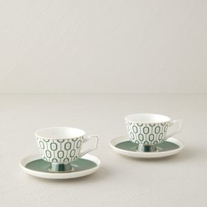 Octavia New Bone China 4 Pieces 2 Servings Coffee Cup Set 90 ml Dark Green