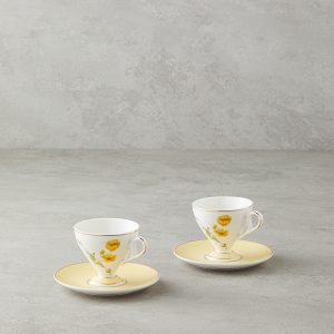 Valentina New Bone China 4 Pieces 2 Servings Coffee Cup Set 80 ml Yellow