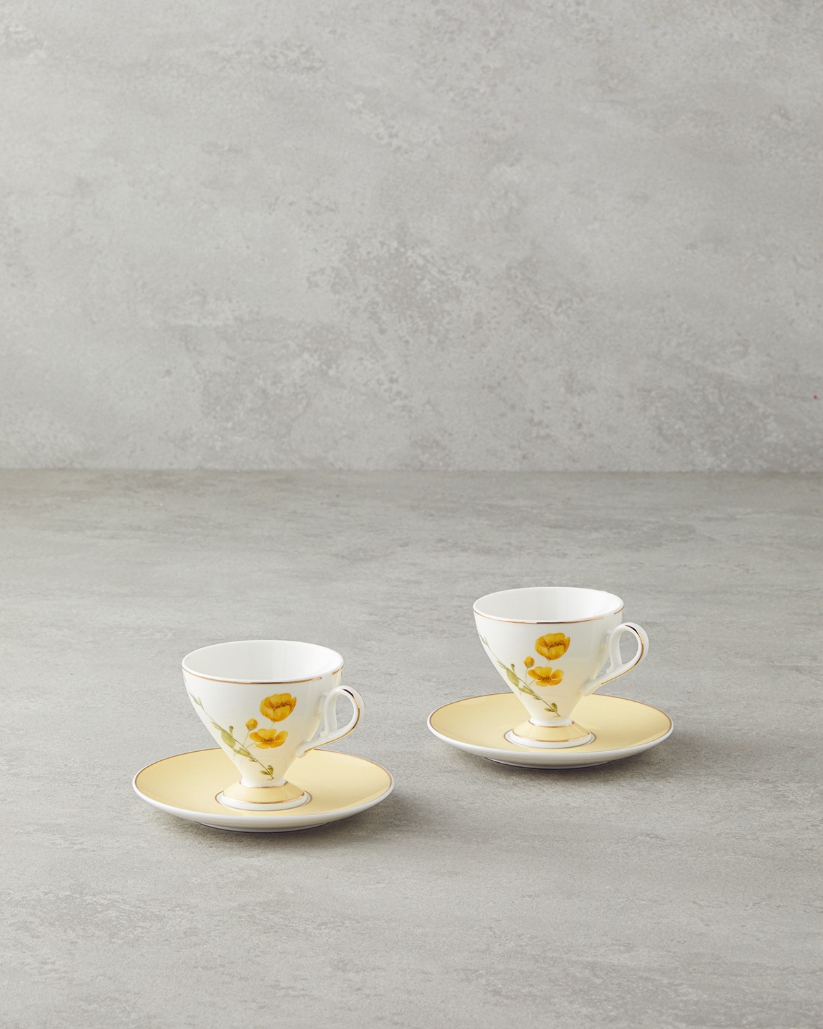 Valentina New Bone China 4 Pieces 2 Servings Coffee Cup Set 80 ml Yellow
