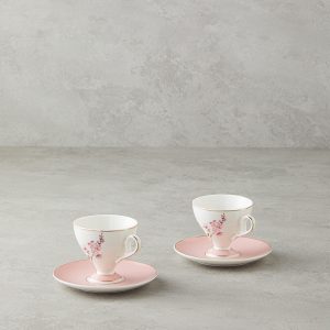 Valentina New Bone China 4 Pieces 2 Servings Coffee Cup Set 80 ml Pınk