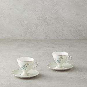 Valentina New Bone China 4 Pieces 2 Servings Coffee Cup Set 80 ml Light Green