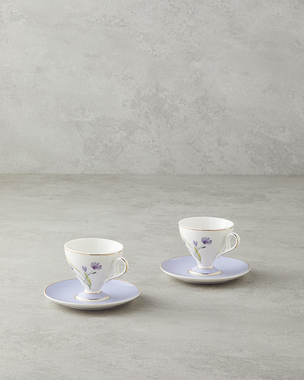 Valentina New Bone China 4 Pieces 2 Servings Coffee Cup Set 80 ml Purple