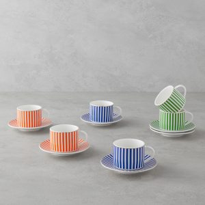 Toffee New Bone China 12 Pieces 6 Servings Coffee Cup Set 90 ml Colored