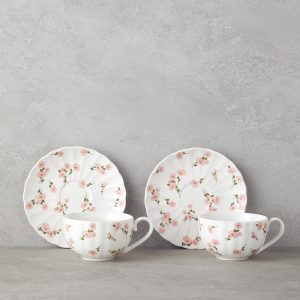 Cordelia New Bone China 4 Pieces 2 Servings Tea Cup Set 220 ml White - Pink