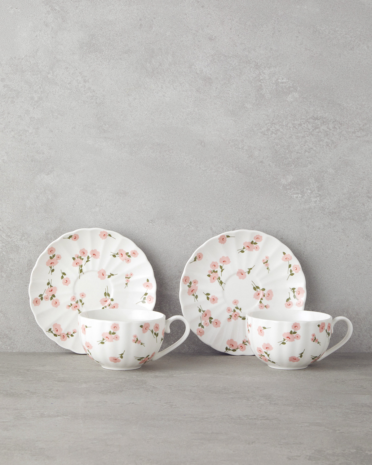 Cordelia New Bone China 4 Pieces 2 Servings Tea Cup Set 220 ml White - Pink