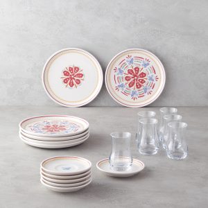 Lily Ceramic Cake Set 18 Pieces, 6 Servings Colored