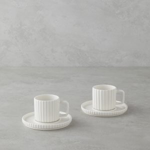 Lunara Porcelain 4 Pieces 2 Servings Coffee Cup Set 90 ml White   Фарфоровый набор из 4 кофейных чашек Lunara на 2 персоны, 90 мл, белый