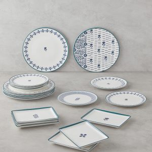 000000010048368001_1 Wells Porcelain Breakfast and Serving Set 18 Pieces, 6 Servings Blue