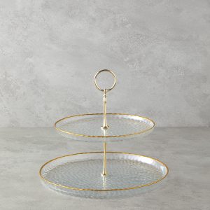 Golden Glow Glass Cookie Stand 21+28 cm Transparent - Gold