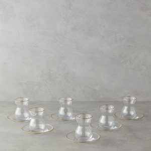 Stellar Glass 12 Pieces 6 Servings Tea Set 140 ml Gold