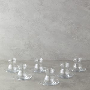 Stellar Glass 12 Pieces 6 Servings Tea Set 140 ml Silver