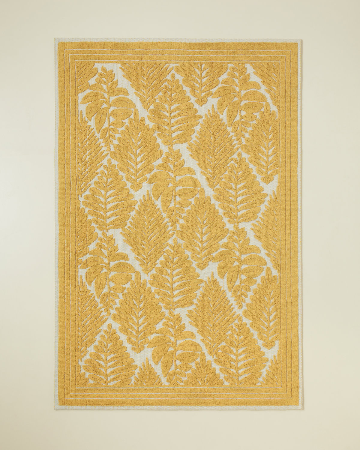 Leafy Cotton Boucle Rug 120x180 cm Mustard - Cream  Хлопковый ковёр с петлями «Листья» 120x180 см, горчично-кремовый