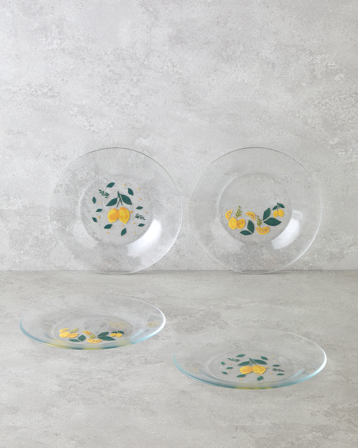 Lemon Glass 4 Pcs Cake Plate 19 cm Yellow - Green  Стеклянная лимонная тортовница на 4 персоны, 19 см, желто-зеленая