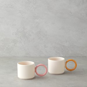 Twin Halo Ceramic 2 pcs Mug 184 ml Pink - Orange