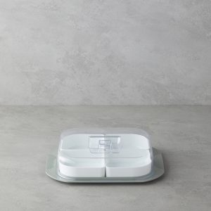 Daisy Bouquet Green Plastic With 4 Sections Breakfast Container 26x23 cm Green