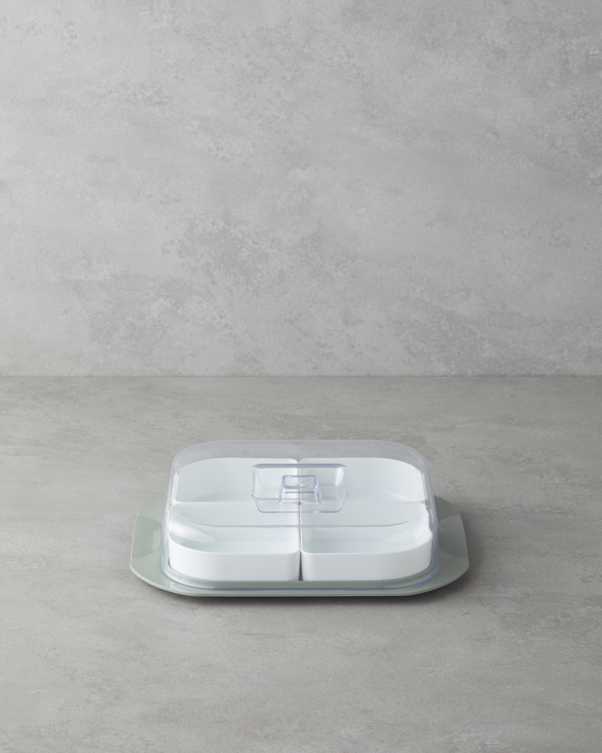 000000010049089001_1 Daisy Bouquet Green Plastic With 4 Sections Breakfast Container 26x23 cm Green