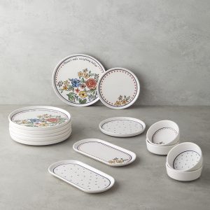 Linea Ceramic Breakfast Set 14 Pieces 6 Servings Colored