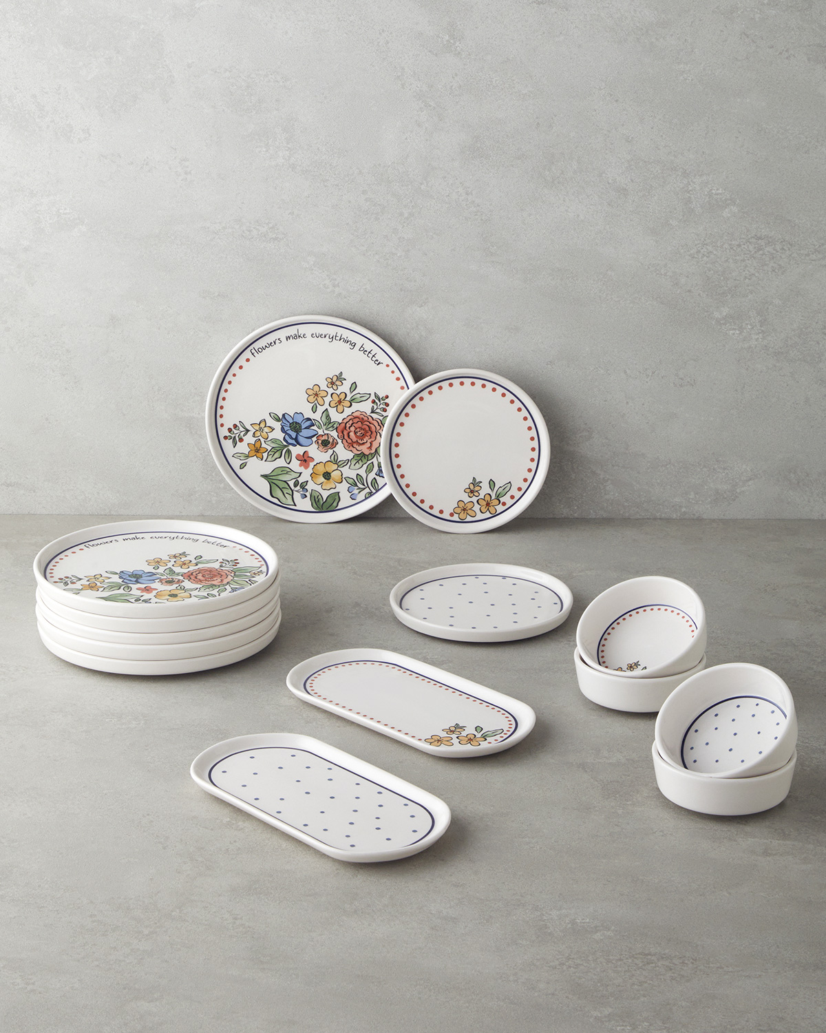 Linea Ceramic Breakfast Set 14 Pieces 6 Servings Colored