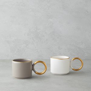 Twin Goldy Ceramic 2 pcs Mug 184 ml Mink- White-Gold
