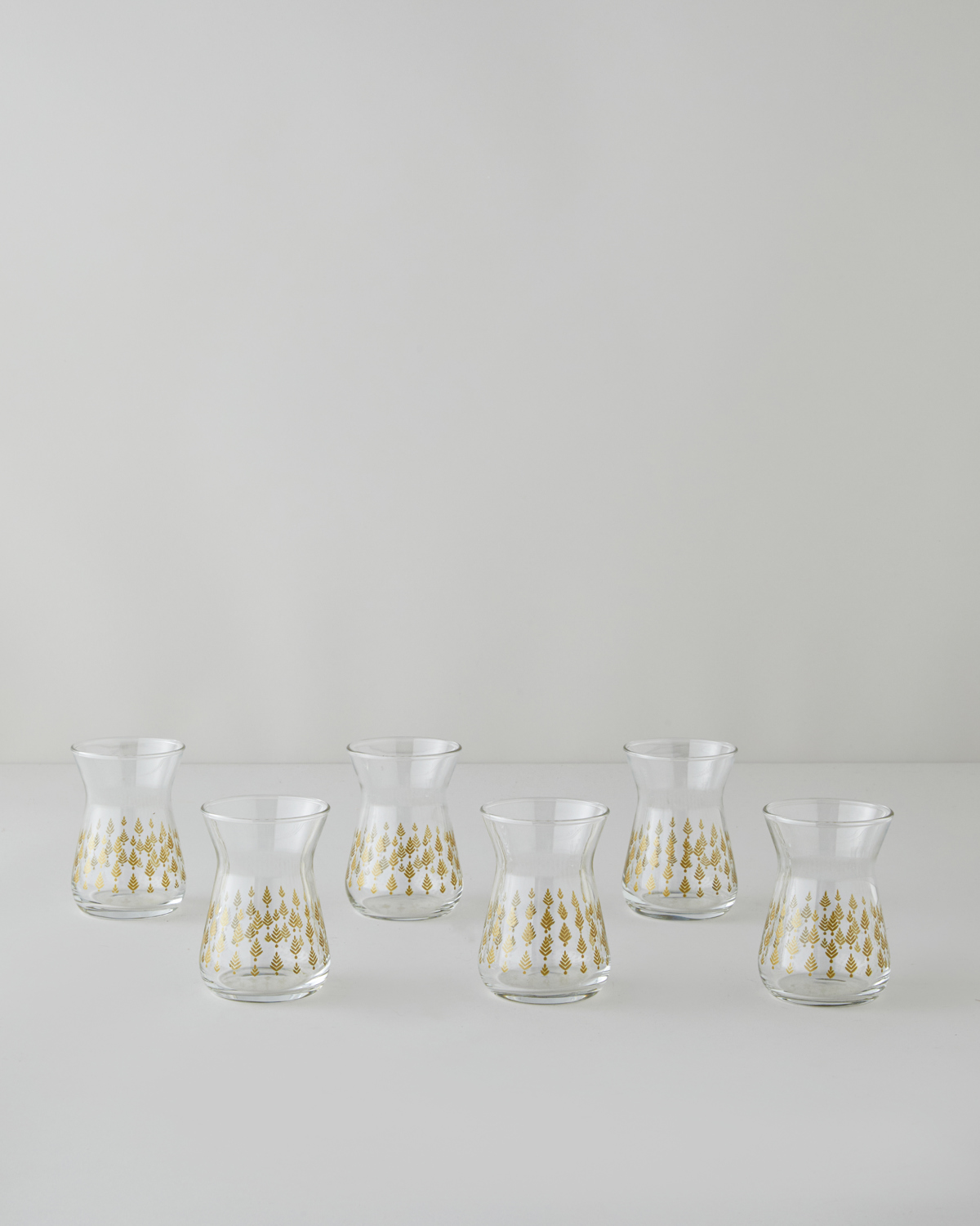 000000010049767001_1 Glass 6 pcs Tea Glass 132 ml Transparent - Набор из 6 стеклянных чашек для чая "Золотые листья" объемом 132 мл