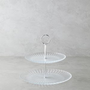 Glass Cookie Stand 21+28 cm Transparent    Стеклянный многоярусный сервиз Louise 21+28 см, прозрачный